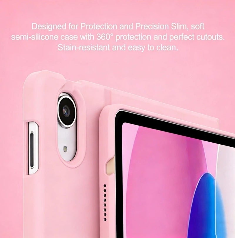 غطاء كيبورد للآيباد من الجيل العاشر/الحادي عشر (موديل A16 2025) - لوحة مفاتيح قابلة للفصل بإضاءة خلفية متعددة الألوان، حامل، مكان للقلم، تشغيل/إيقاف تلقائي، يشمل فأرة بلوتوث، حامي شاشة، قلم رقمي وغطاء لوحة المفاتيح، باللون الوردي - Image 4